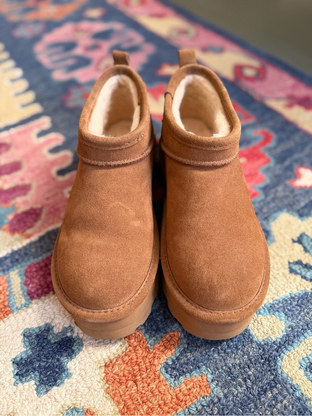 BearPaw Chestnut Suede Fleece-Lined Ankle Booties